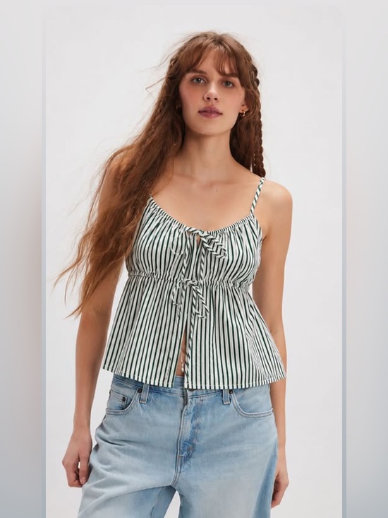 American Eagle Outfitters Tops - American Eagle Striped Tie-Front Spaghetti Strap Top - Green/White